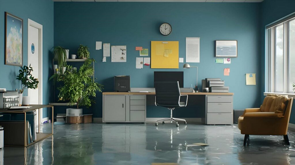 Modern office with flooded floors